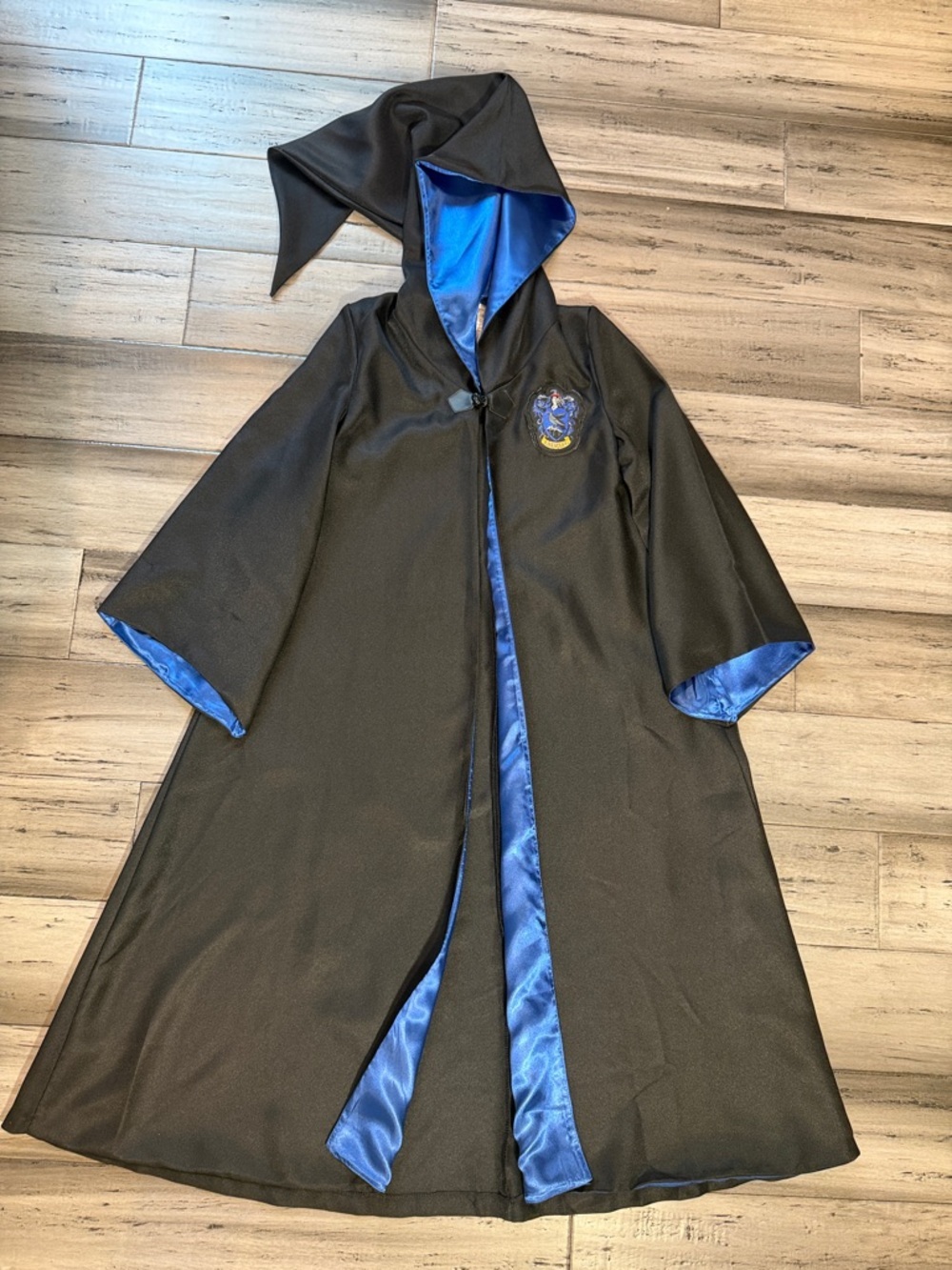 NWOT Harry Potter Black Hooded Robe with Royal Blue  Satin Lining